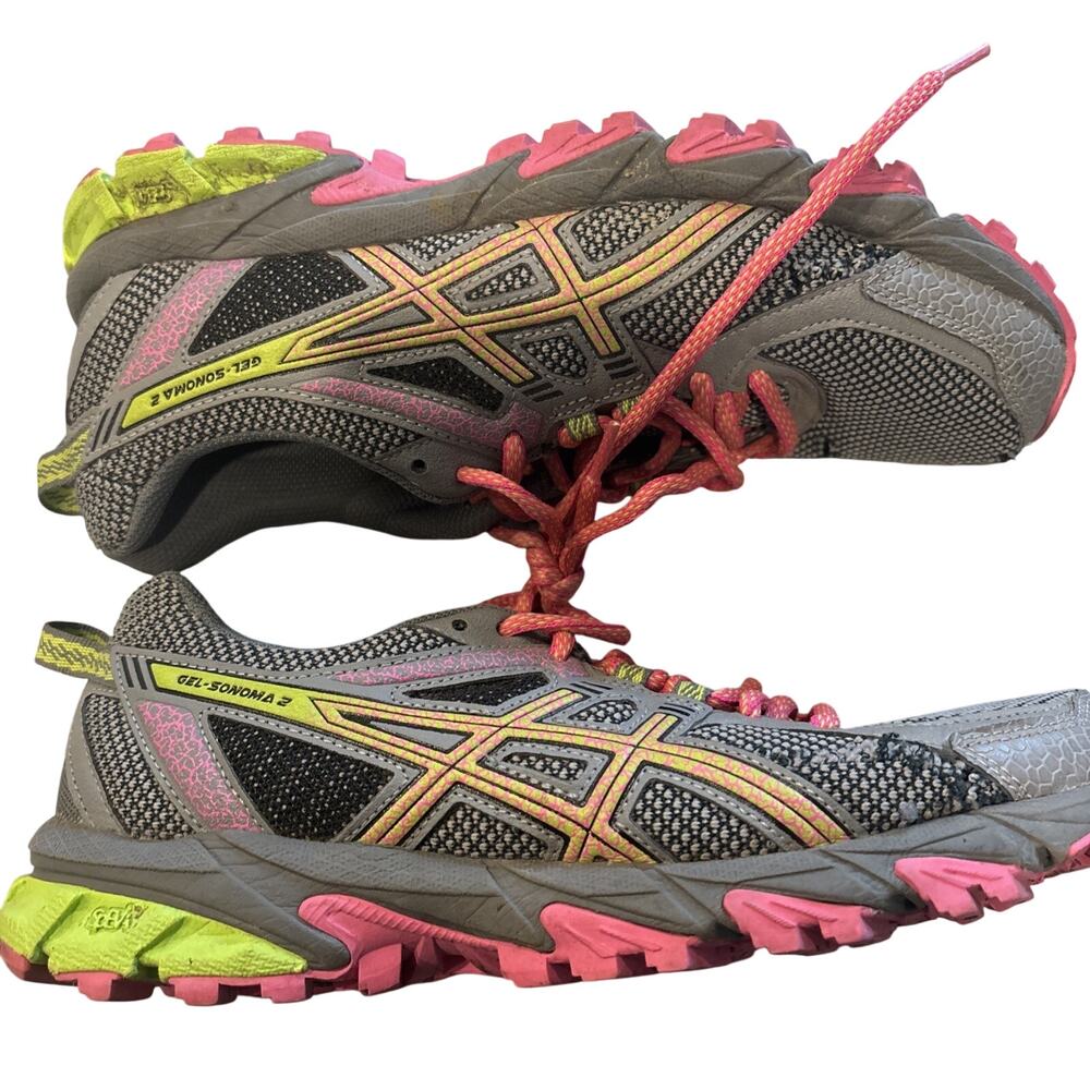 Asics Gel Venture 5 Athletic Running Shoes T5N9Q Gray/Lime/Pink Women's 8